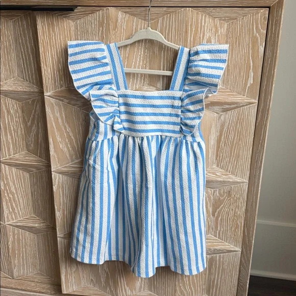 Zara | Dresses | Zara White And Blue Striped Flutter Sleeve Dress Size 4 |  Poshmark